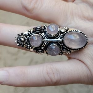 New Rose Quartz 925 Silver Statement Ring.